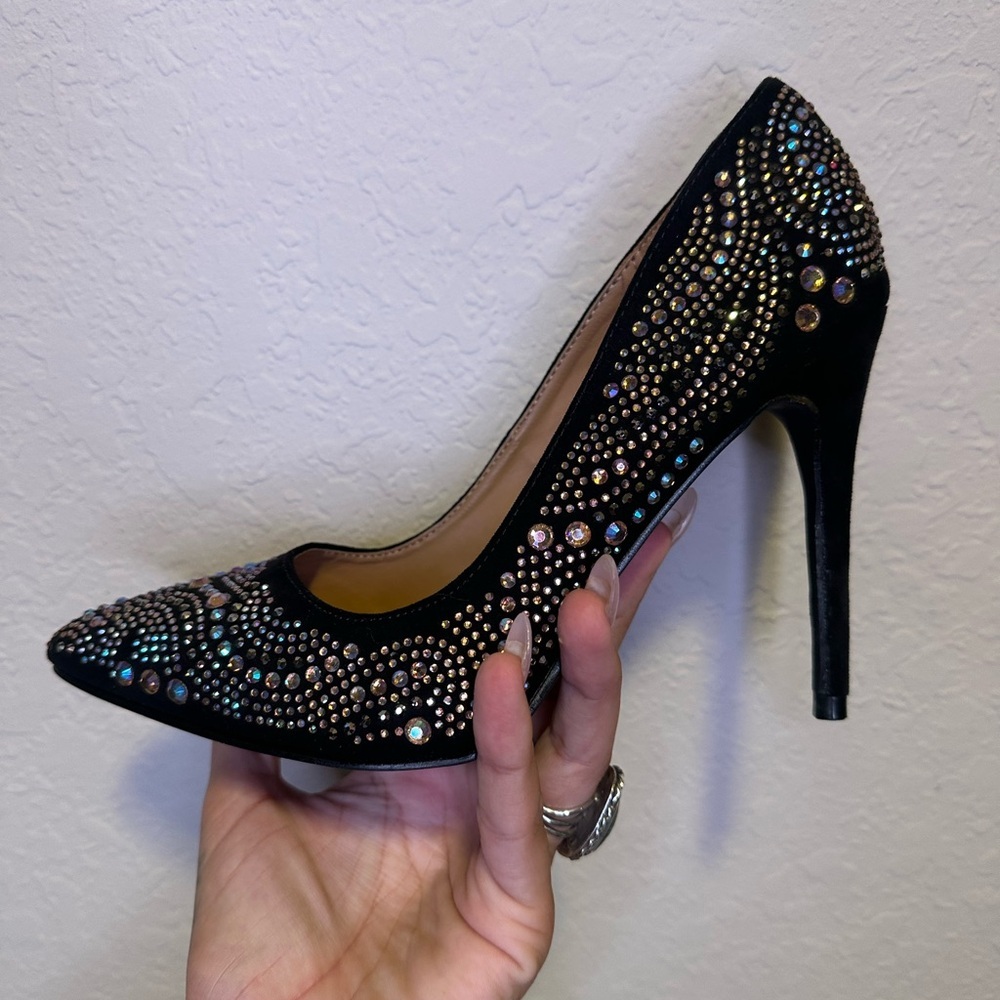Anne Michelle Black Sparkly Rhinestone Stiletto 4.5” Heels Size 8 - Picture 6 of 8
